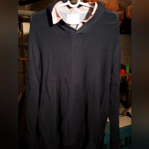 Navy Blue Pullover Sweater with Collar Insert